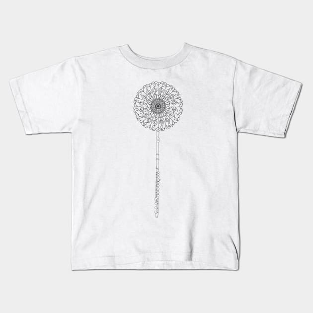 Black Flute Dandelion Kids T-Shirt by ViktoriousFlutes